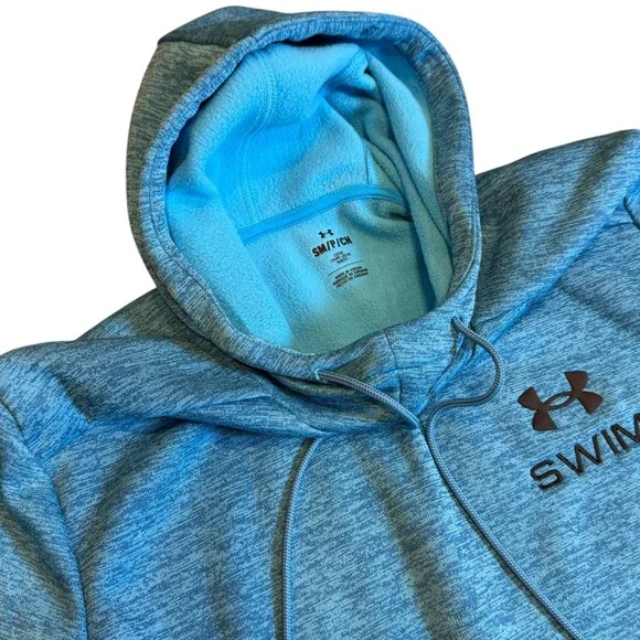 Under Armour Hoodie Men Small Blue Excellent Loose Fit Fleece Swim Logo - Picture 3 of 4